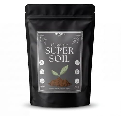 Super Soil Living Grow & Blüte Druwids Erde 1KG Perlit, Wurmhumus, Mykorrhiza NPK Dünger als Anzuchterde oder Dünger für Starkzehrer, Pflanzen und Samen Growerde Zubehör Set mit Wurzelaktivator