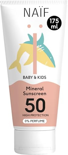 Naïf Crema Solar Mineral para Bebés y Niños SPF 50 – 0% Perfume, con óxido de zinc, resistente al agua, sin microplásticos, para piel sensible, dermatológicamente probada – 175 ml