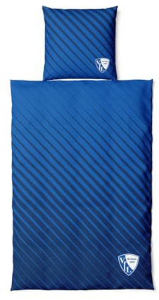 VFL Bochum Bettwäsche Streifen Blau Weiß – Offizielles Fan Bettwäsche Set 135x200 cm – Bundesliga Fußball Bettwäsche für Fans – Atmungsaktiv & Pflegeleicht