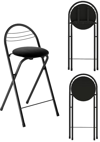 Xinyvee Barhocker Schwarz Klappbar mit Lehne, 1er Pack Klapphocker Faltbar 60 cm Hoch Bügelstuhl, Stehstuhl Hocker Küche Samt