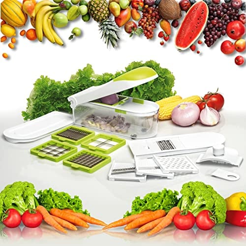Dicer Express Schneideutensil Mandoline Gemüseschneider, Gemüsehobel, Schneider and Julienne Hobel 11 Teile, Handschutz. Edelstahl