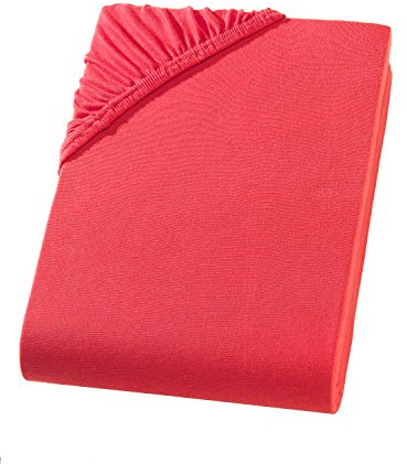 Müskaan Jersey Spannbettlaken 90x 200 bis 100x200cm - Superweiches Spannbetttuch aus 100% Baumwolle, Bettlaken mit ca. 25 cm Matratzenhöhe, Rot