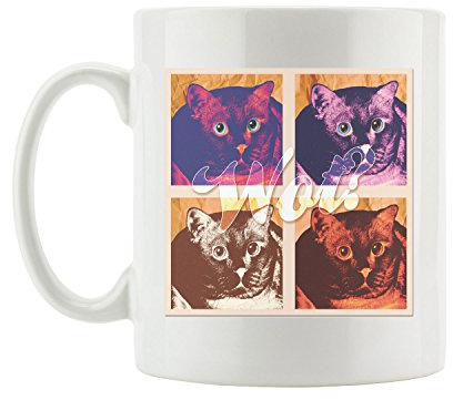 Pixxprint Pop-Art cat Coole Party Tasse, ca. 300ml Fassungsvermögen, Keramik Weiß, Spülmaschinenfest
