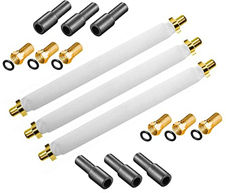 ARLI 3x Fensterdurchführung 20 cm – Selbstklebend + 6x F-Stecker + 6x Gummitülle | Vergoldete Anschlüsse | SAT TV Flachkabel für Fenster & Türen Wohnwagen Camping | SAT TV Koaxialkabel