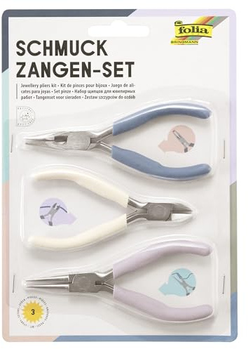 folia 23005 - Schmuckzangen Set, 3 teilig, Kombizange, Seitenschneider und Rundzange, rostfrei, je 11,4 cm lang, ideales Werkzeug für die Schmuckherstellung