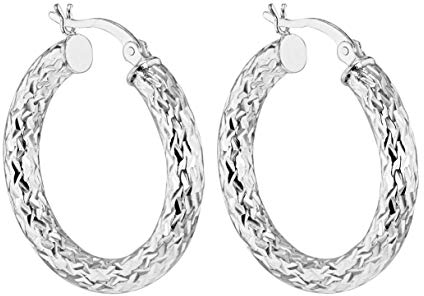 Tuscany Silver Damen-Creolen Sterling Diamond Cut 28mm Creole Earrings 925 Silber-8.51.1059