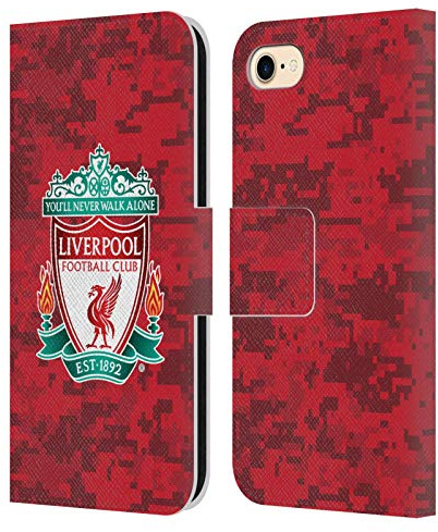Head Case Designs Officially Licensed Liverpool Football Club Home Red Crest Digital Camouflage Leather Wallet Case Compatible With Apple iPhone 7/8 / SE 2020 & 2022