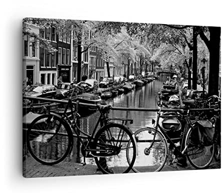 Bilder auf Leinwand Holland Kanal Leinwandbild mit Rahmen 70x50cm Wandbilder Dekoration Wohnzimmer Schlafzimmer Küche Deko Klein Wanddeko Bild Wand Kunstdruck Art Wall Decor Canvas AA70x50-3516