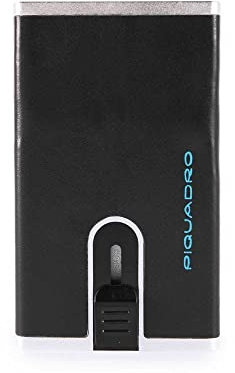 PIQUADRO Porta Carte di Credito Pelle,meccanismo in Metallo, Accessori da Viaggio-Portafogli Unisex-Adulto, Nero, Talla única
