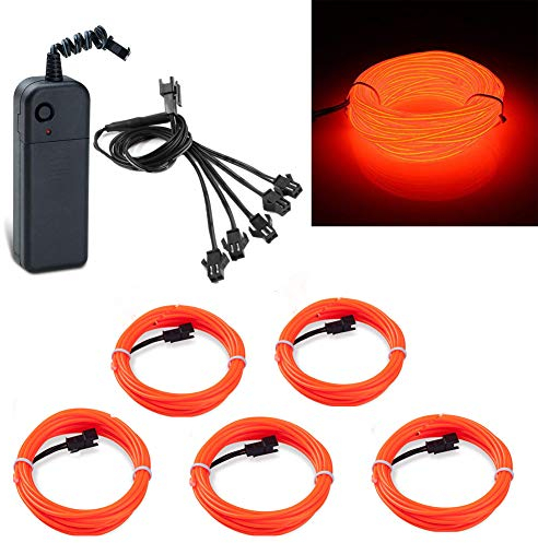 EL Draht, 5x1m Flexible Neon 3 Licht Modi Tragbare Batteriebetriebene Elektrolumineszenzdraht Pack Treiber Hohe Helligkeit für Weihnachten Party Dekoration Hochzeit(Orange)