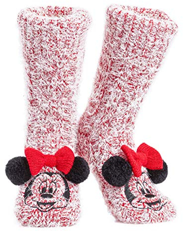 Disney Antirutschsocken Damen mit 3D-Ohren, One Size ABS Kuschelsocken Damen Antirutsch Haussocken Winter Frauen Geschenke (Rosa Minnie)