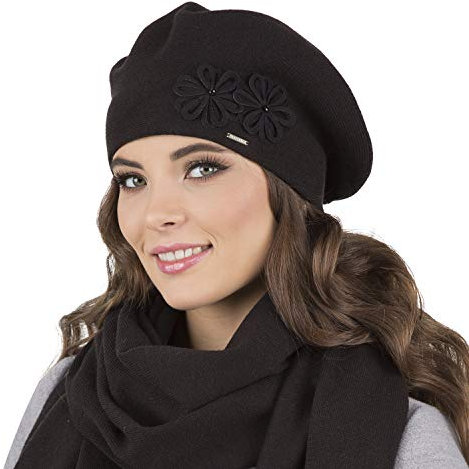 VIVISENCE Damen Baskenmütze Warm Und Gemütlich Wintermütze An Winter Und Herbst Warme Dick Strickmütze, Kopfbedeckung Eleganter Klassisch Mütze Für Frauen Modell 7007, Schwarz,Einheitsgröße
