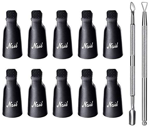 Nagellackentferner Clips, N?gel Kunst Nagelhaut Dr¨¹cker Trimmer, beide f¨¹r Manik¨¹re Gel Einweichen Werkzeug Nagel Wrap Caps 10 PCS mit Pushers Trimmer 2 PCS schwarze