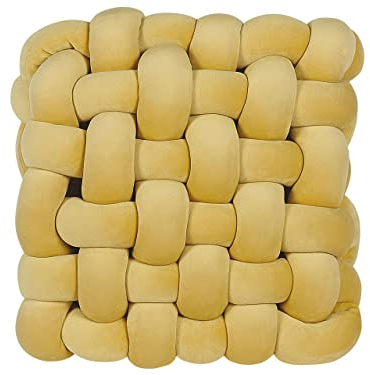 Beliani Dekokissen Knotenoptik 30 x 30 cm Geflecht Polyester quadratisch senfgelb Sirali