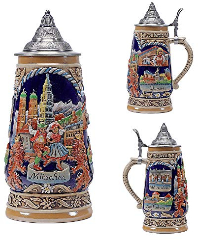 Geprägter Bayerischer Bierkrug Münchner Oktoberfest Stein Bierkrug mit Matel Zinndeckel Stanley Steel Deutschland Oktoberfest Krug Eagle Bierkrug Trinken Bier Glas Horn