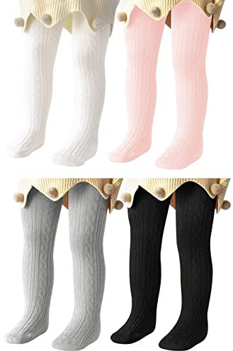Durio Collants pour bébé fille, en coton, chauds, leggings, 4 paires : blanc, noir, rose clair, gris clair, 2-4 ans