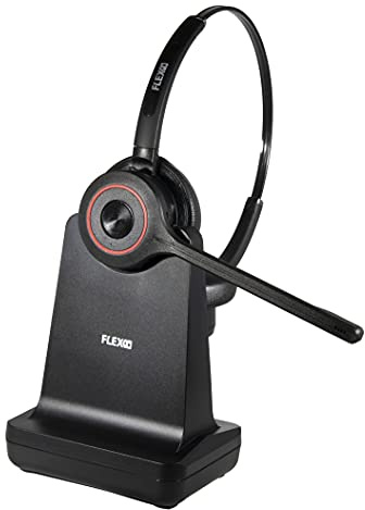 Wireless Stereo Headphones with Desk Charger - Wireless Headset for PC and Mobile Phone with Noise Cancelling Microphone - On-Ear FLEX Redline R6 for Office - Black