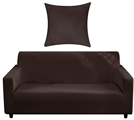 NAKIHOUSE Sofa Überwürfe Sofabezug mit einem Kissenbezug, Stretch elastische Sofahusse Sofa Abdeckung in Kaffee Farbe für 1/2/3/4 Sitzer(L-förmiges Ecksofa erfordert Zwei)