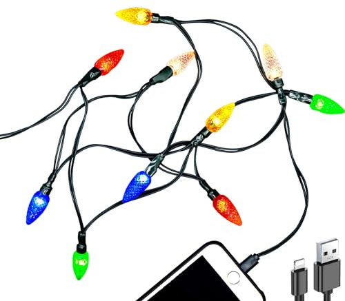 MACLARONX 2 Pack Christmas Lights Charger Cord USB Phone Holiday String Bulb Charging Power Cable 55/10 LED Multicolor Compatible with Phone 5~13/14 Plus Pro X XR XS Max Mini i-Series
