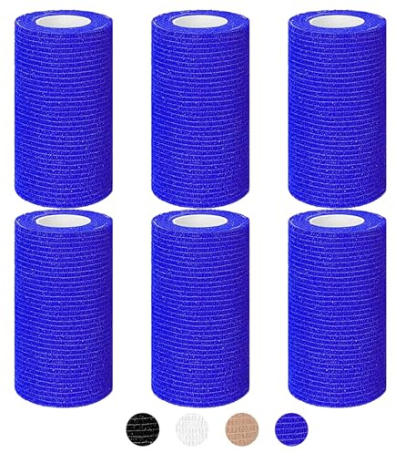 6 Rolls Cohesive Bandage, Self Adhesive Bandage Tape 10cm X 4.5m Vet Wrap For Horses, Self Adherent Vet Wrap & Pet Wrap, Dog Bandages, Football Sock Wrap & Shin Guard Tape For Wrist & Ankle (Blue)