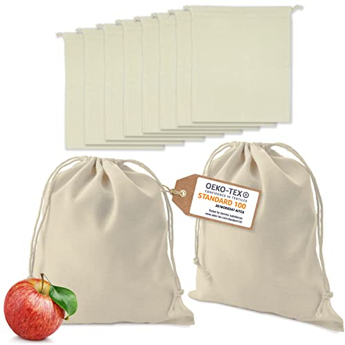 Naturstube® 10 x Premium Stoffbeutel aus Baumwolle, [ÖKO-TEX Zertifiziert] 25x30cm strapazierfähige Säckchen mit Kordelzug, Faltbare Jutesäckchen zum bemalen, Nachhaltige Geschenktüten, Osterbeutel