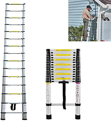 Scala Telescopica 4 metri, Scaletta Estensione in Alluminio, Scala Pieghevole Portatile, Scala Multiuso Carico Massimo 330lbs/150kg
