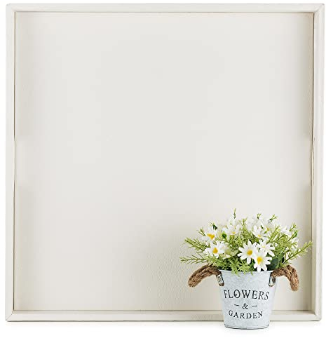 Hanobe Deko Tablett Serviertablett Groß: Kunstleder Dekotablett Weiß Gross Eckig 55cm Serviertabletts Modern Weiss Rechteckig Quadratisch mit Griff für Küche Home