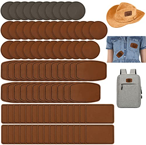 90 Stück Leder Hut Patch, Leder Hut Patches Blanko Kunstleder Patches für Hüte mit Klebstoff für Kleidung Hüte Rucksäcke Stoffreparatur Nähzubehör (80 Gelb + 10 Grau)