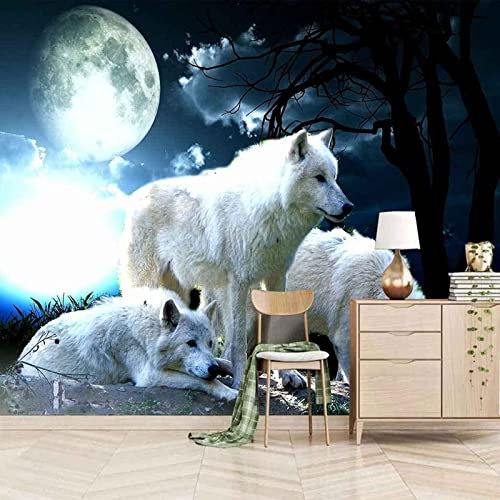 Wolfer Wolf Weiß Vollmond 3D Tapete Selbstklebende Panoramawand Hintergrund Wand 3D Tapete Erwachsene Kind 3d Tapete Wanddekoration fototapete wandbild Schlafzimmer Wohnzimmer-250cm×170cm