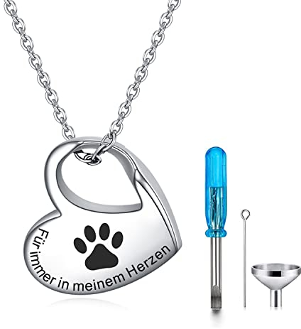YOTHIWAD Herz Urne Halskette für Asche,Urne Kette mit Gravur für Immer in Meinem Herzen Edelstahl Asche Schmuck Memorial Anhänger für geliebte Menschen mit Füllung Kit(Haustier)