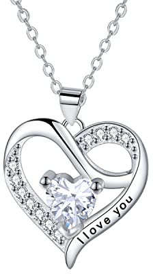 J.MUEN Herz Halskette Silber 925 Damen kette mit Zirkonia Valentinstag Muttertag Geburtstag Geschenk für Mama Ehefrau Freundin