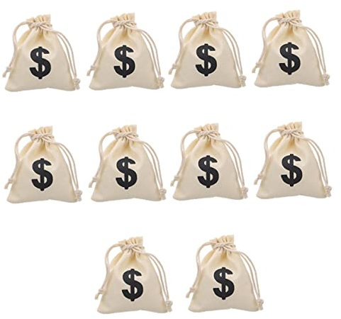 Operitacx 10st Partybevorzugungsbeutel Kleines Geschenk Geldbeutel Mit Dollarzeichen Schmuck-geschenktüten Räuber Kostüm Geldsack -Symbol-Tasche Kordelzug Währung Eingesackt Segeltuch