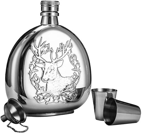 CAFFIA Fiole et centre Flacon à whisky en acier inoxydable Fabriqué Flacon de hanche Costume 17 oz Hommes Portable Vodka Flat Flagon Field Whisky Wine Set Flagon