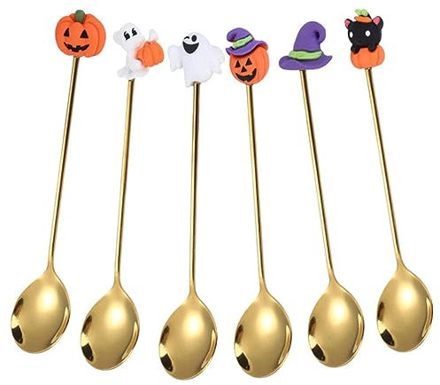 UPKOCH Löffel 6 Stück Halloween- Kürbis Hexenhut Geister Dessert Kaffee Tee Rühr Für Halloween Zuhause Party Golden Servierutensilien Küchenlöffel
