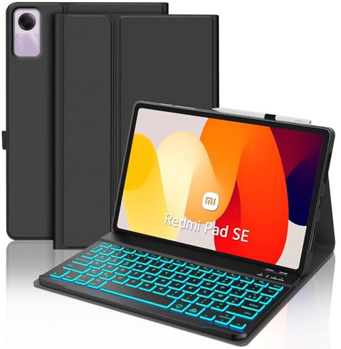 JADEMALL Custodia con Tastiera per Xiaomi Redmi Pad SE 11 2023, Italiana QWERTY Tastiera Retroilluminata Bluetooth Magnetica Staccabile per Redmi Pad SE 11 Pollici, Nero