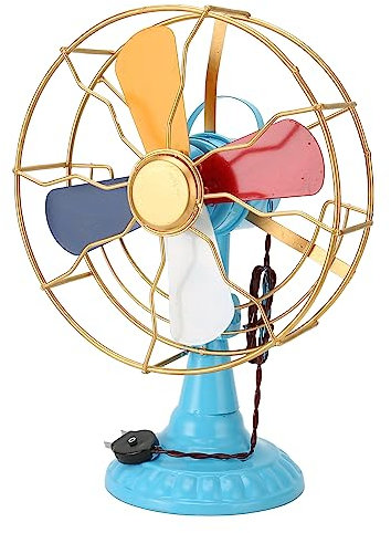 Asixxsix Vintage-Tischventilator-Modell, Retro-Stil, Exquisite Farben Simulations-Tischventilator, Metall Breite Basis Antiker Schreibtischventilator Dekor für Wohnzimmer Schlafzimmer Büro