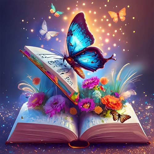 EOBROMD Diamond Painting Erwachsene Schmetterlinge, 5D Diamant Painting Bilder Erwachsene Blumen, DIY Diamond Painting Bilder Diamant Malerei Bücher Set für Wanddekoration 30x30cm