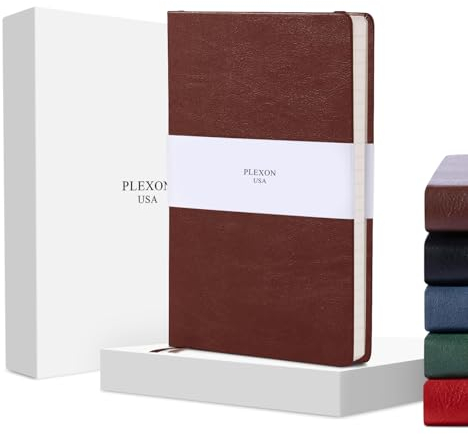 Plexon Dotted Journal Notizbuch, 14,7 x 21,1 cm, A5, 160 gepunktete Seiten, Hardcover, 120 g/m² dickes Papier, Tagebücher für Frauen, Männer – Geschenkbox enthalten (Kastanienbraun)