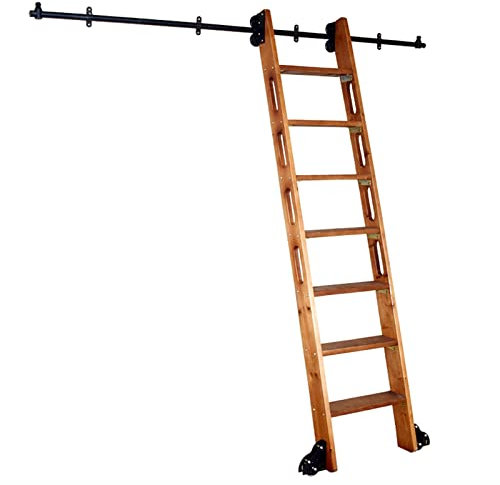 Sliding Rail Track, 200cm 300cm 4m 5m 6m | Sliding Ladder Rail Kit, Sliding Barn Door Hardware Kit Closet Set Rolling Ladder Track Roller System Rail Carbon Steel Slide, (No Ladder)