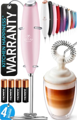 Zulay Kitchen Powerful Milk Frother (4 Duracell Batteries Included) - Handheld Milk Frother Wand Drink Mixer for Coffee - Powerful Milk Foamer for Cappuccino, Frappe, Matcha & Creamer - Cotton Candy