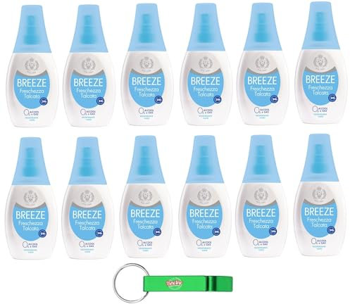 12x Breeze Freschezza Talcata Deodorante Deo Vapo 0% Sali di Alluminio e Gas 75ml + Portachiavi Beni Culinari in Omaggio