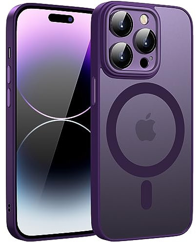 KPPIT for iPhone 14 Pro case MagSafe,Translucent Matte Back Camera Lens Full Protection Slim Shockproof Phone Cover,Magnetic Case for iPhone 14 Pro 6.1-Deep Purple
