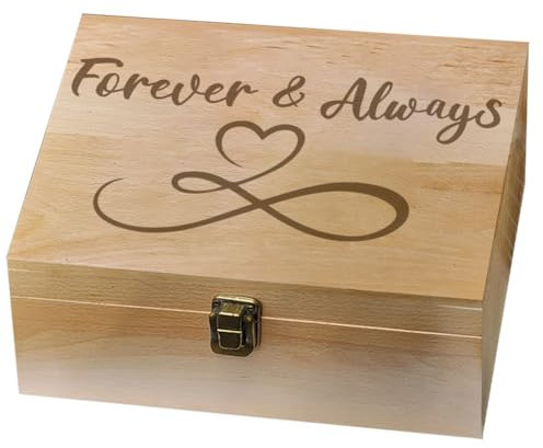 arricraft 1 Pc Wood Memory Keepsake Box, Forever and Always Memory Box with Hinged Lids Infinite Love Keepsake Chest for Wedding Anniversary Photo Letter Storage 24.5x19.5x10.3cm