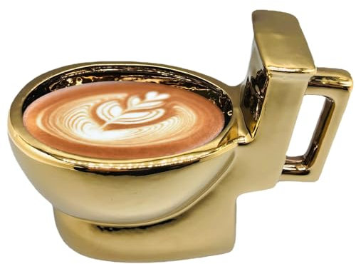 Toilettenbecher Keramik 12oz Poop Tasse Neuheit Toilette Kaffee Kaffeetasse Getränke Tasse mit verstecktem Poop im Gag Geschenk für den Streich Aprilscherzes Day Golden, Toilettenbecher Kaffeetasse