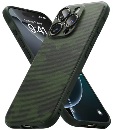Ringke Onyx [Enhanced Grip Texture] Compatible with iPhone 16 Pro Case, Slim Anti-Fingerprint Non-Slip Protective Phone Cover with Precisely Designed Camera Cutouts - Camo Green