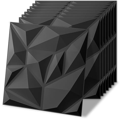 Art3d 100 Pack Decorative 3D Wall Panels, 97 Sq.Feet PVC Interior Wall Decor for Office, Bedroom, Kitchen, 11.8x11.8, Black