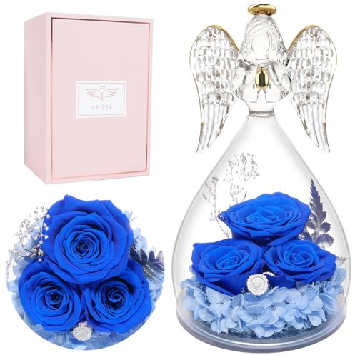 Rose Eternelle Ange Cadeaux pour Maman, Rose Eternelle sous Cloche, Fleur Eternelle Cadeau Anniversaire Femmes, Fleurs Cadeau Noel pour Grand-Mère Maman pour Valentina Anniversaires Fete des Meres