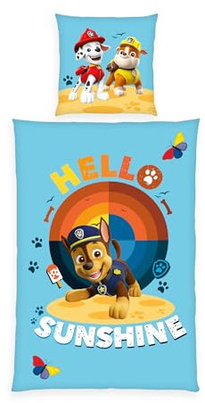 Herding Bettwäsche Paw Patrol, Kopfkissenbezug ca. 80 x 80 cm, Bettbezug ca. 135 x 200 cm, Mit Knopfleiste, 100% Baumwolle