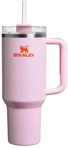 Stanley Quencher H2.0 - Vaso con asa y pajilla, 40 onzas, tapa giratoria de 3 vías, compatible con portavasos para viajes, vaso de acero inoxidable aislado, sin BPA, color rosa brillante