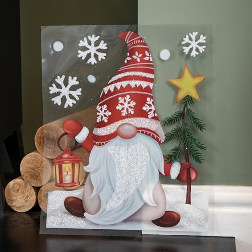 Samuel ALEXANDER 35cm Christmas Gonk in Snow Scene Window Decal Decoration with Glitter